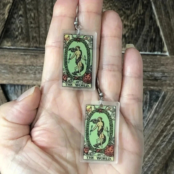 “The World” Tarot Card Handmade Drop Earrings - Picture 1 of 5